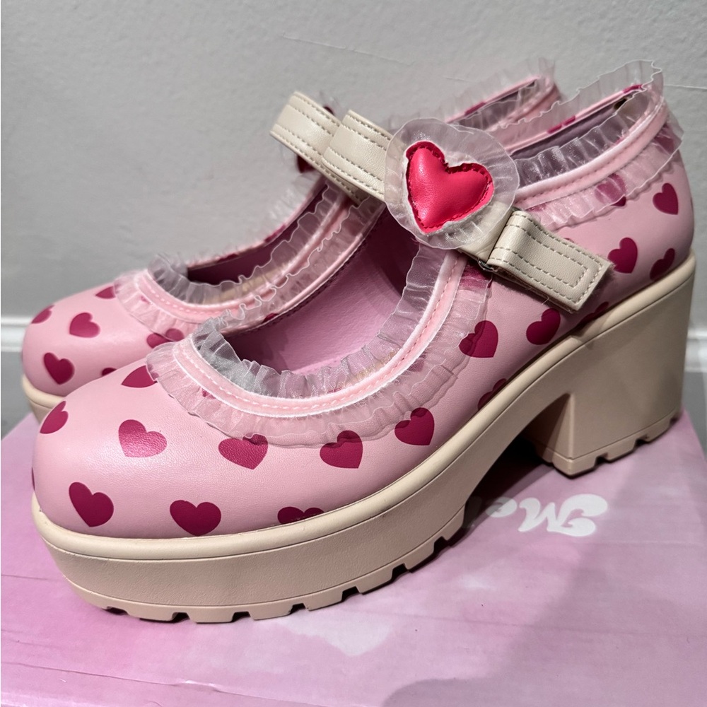 Pink Heart Mary Jane Platform Shoes